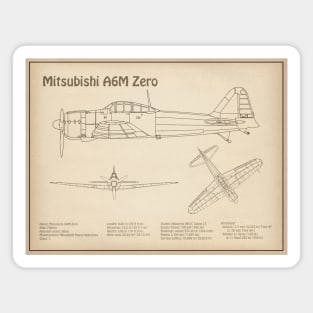 Mitsubishi A6M Zero Airplane Blueprint - SD Magnet